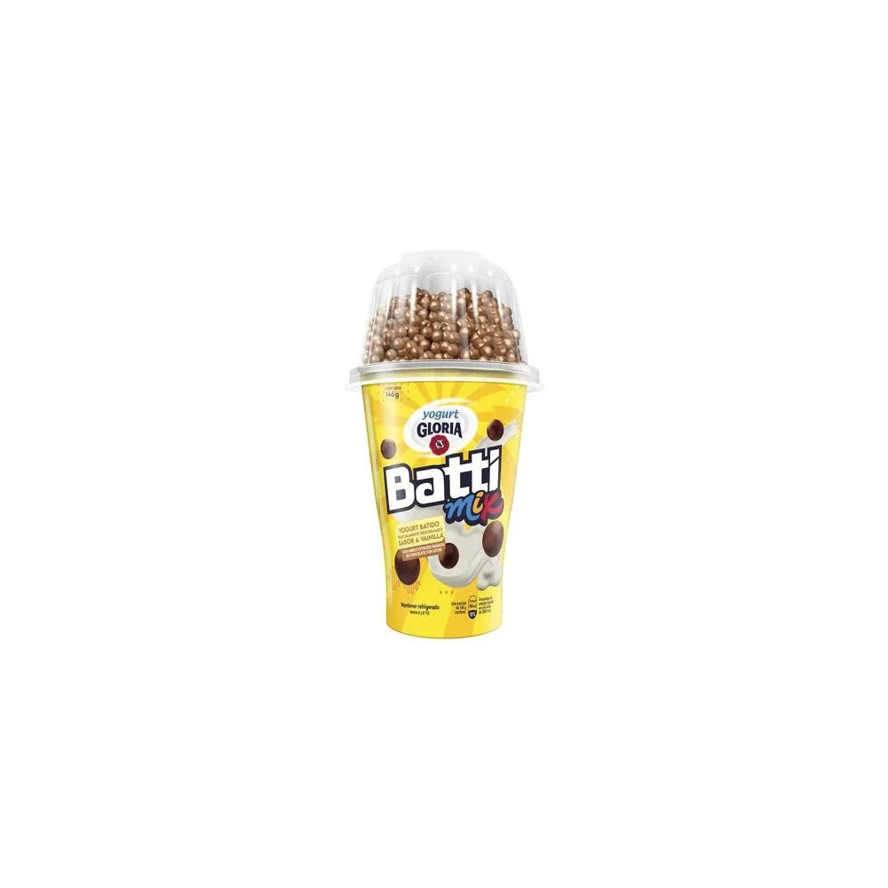 Yogurt GLORIA Battimix Vainilla con Arroz Crujiente Bañado en Chocolate Vaso 146g