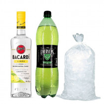 COMBO 36 Ron Bacardi Limon Botella 750ml + Evervess 1.5L + hielo