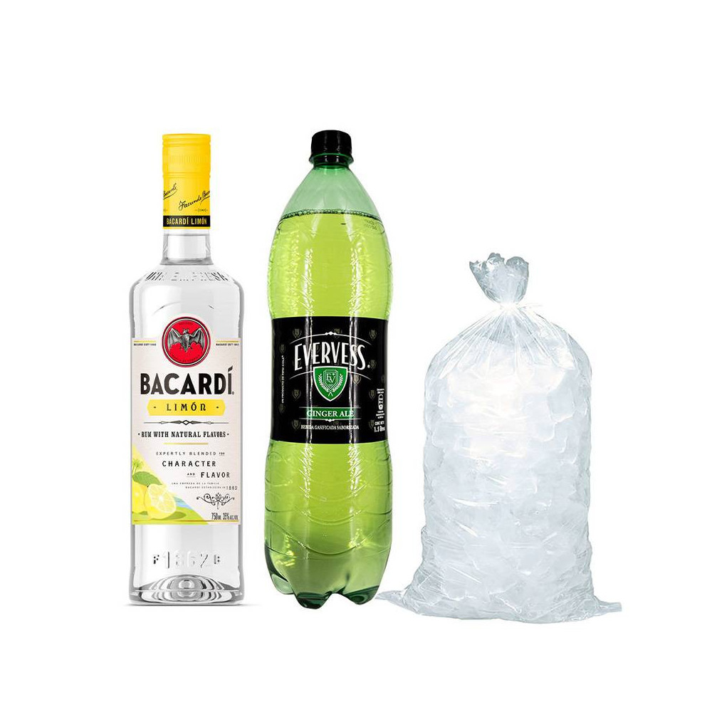 COMBO 36 Ron Bacardi Limon Botella 750ml + Evervess 1.5L + hielo