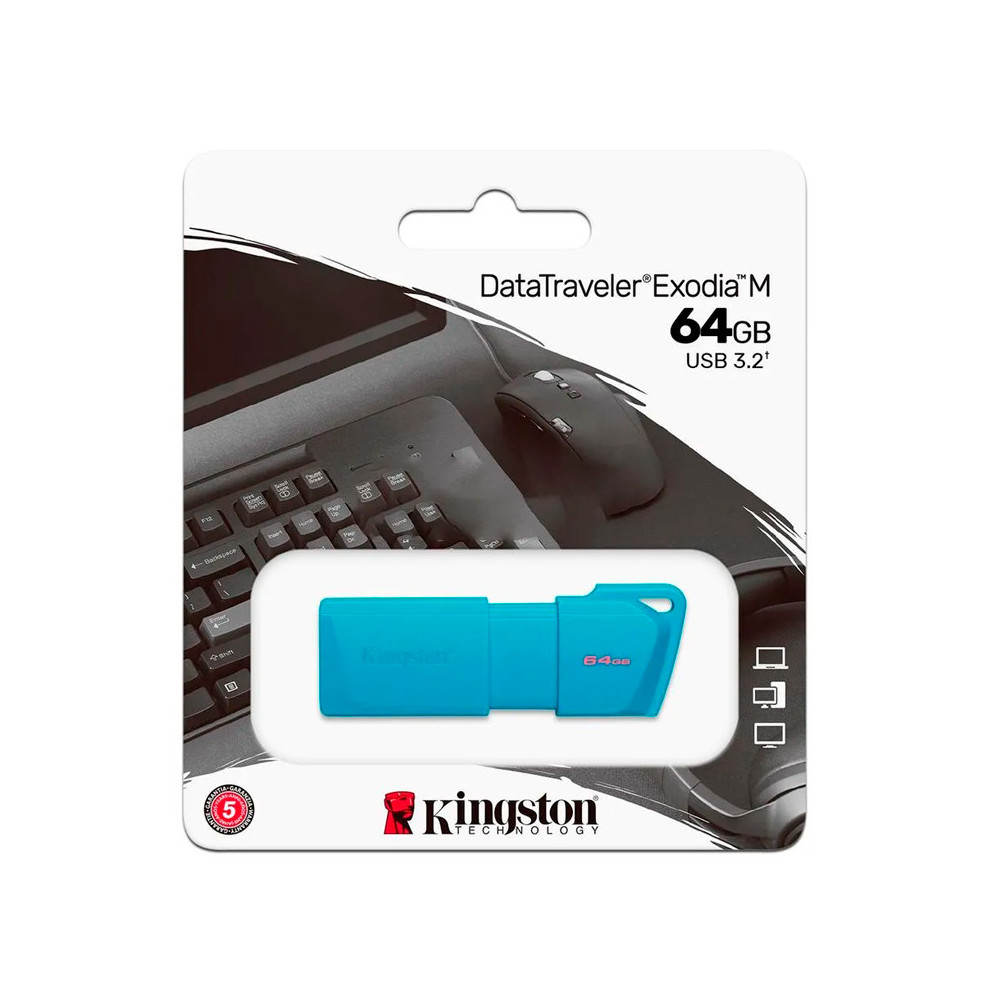 Memoria Flash USB DataTraveler Exodia M, 64GB USB 3.2 Gen 1 (Tipo-A) Neon Aqua Blue (Azul)