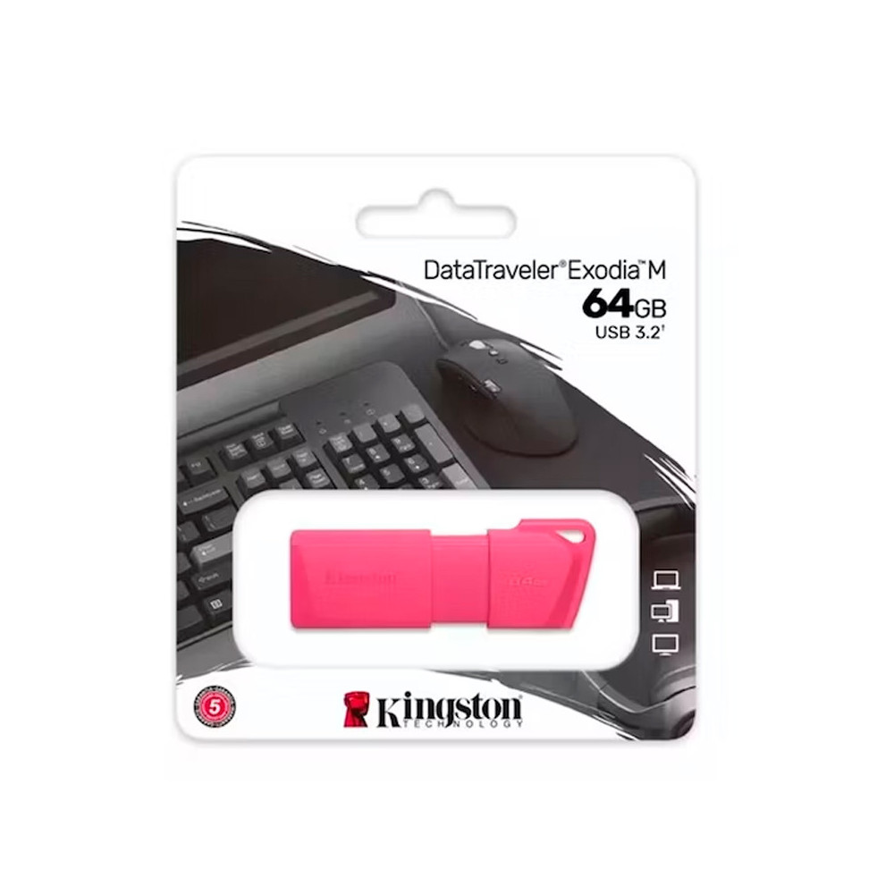 Memoria Flash USB DataTraveler Exodia M, 64GB, USB 3.2 Gen 1 (Tipo-A) Neon Pink (Rosado)