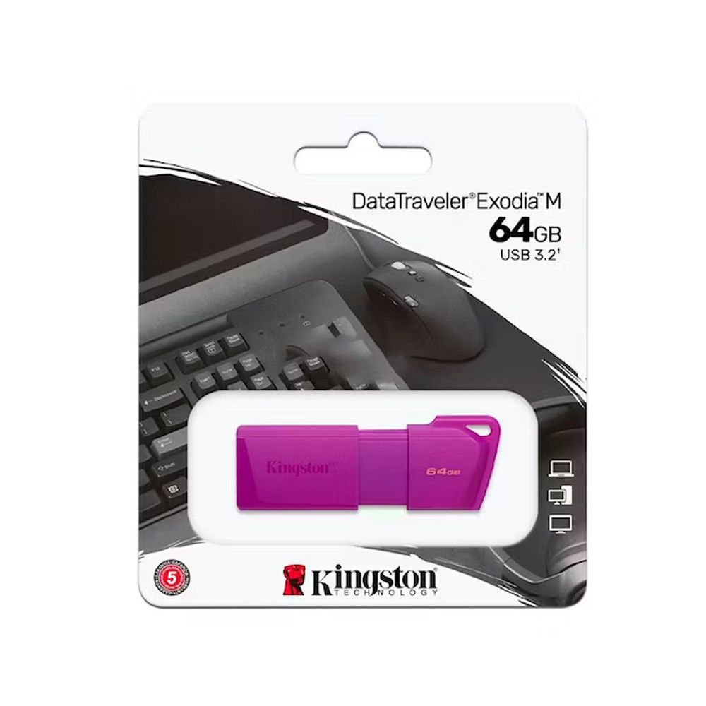 Memoria Flash USB DataTraveler Exodia M, 64GB, USB 3.2 Gen 1 (Tipo-A) Neon Purple (Morado)