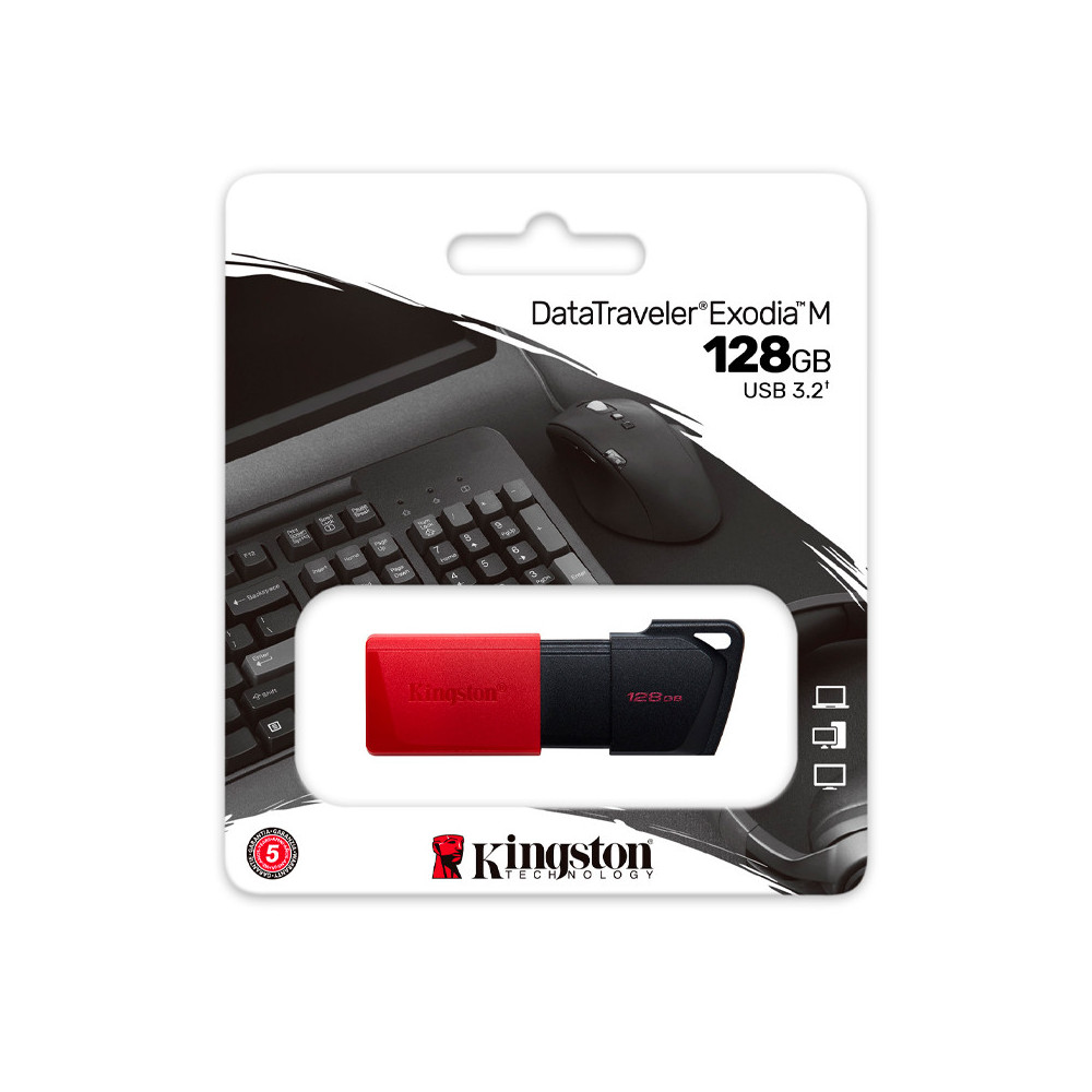 Memoria Flash USB Kingston DataTraveler Exodia M, 128GB, USB 3.2 Gen 1, Rojo