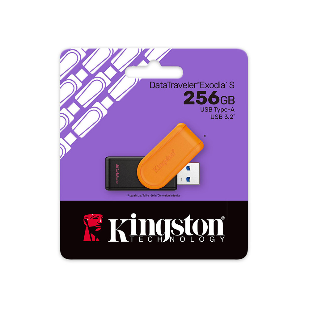 Memoria Flash USB Kingston DataTraveler Exodia S, 256GB, interfaz: USB 3.2 Gen 1, Naranja