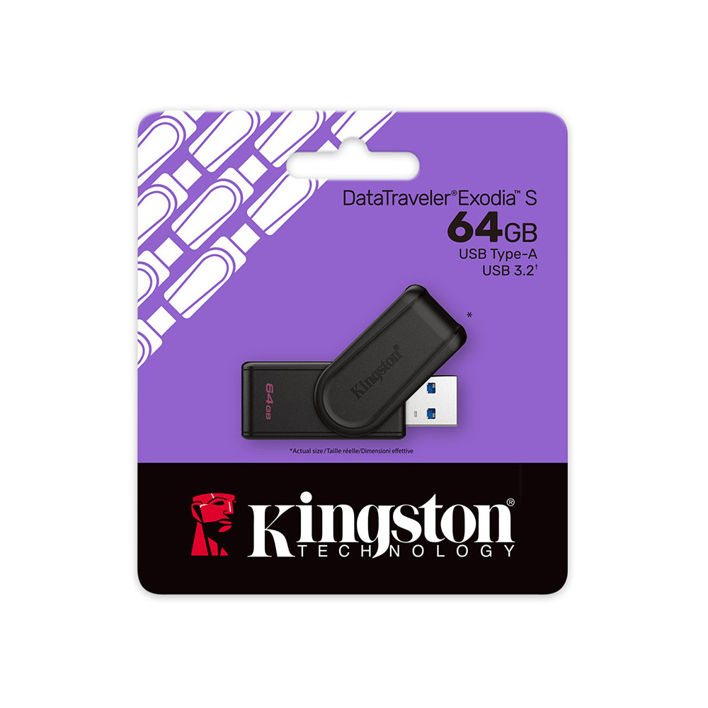 Memoria Flash USB Kingston DataTraveler Exodia S, 64GB, interfaz: USB 3.2 Gen 1, Negro