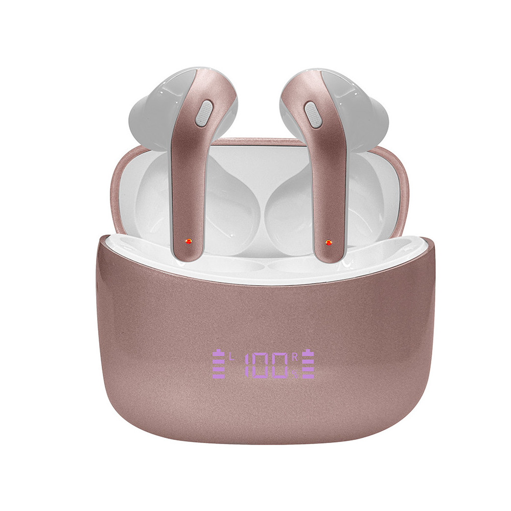 Audífonos TEROS TE-8074GR, Bluetooth, TWS, Rosa/Dorado