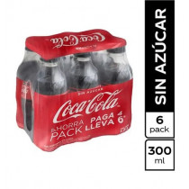 Gaseosa COCA COLA sin Azúcar Botella 300ml Paquete 6unidades