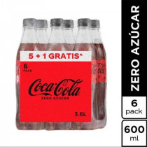 Gaseosa COCA COLA Zero Botella 600ml Paquete 6unidades